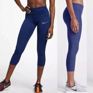 Nike Power Epic Run Crop Leggings Blue Small